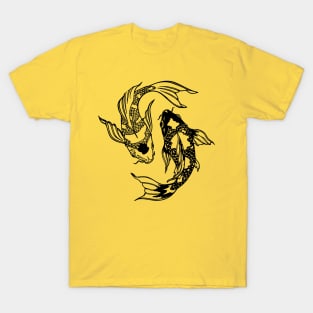 Yin Yang Koi Carp Fish Illustration Tattoo Style T-Shirt